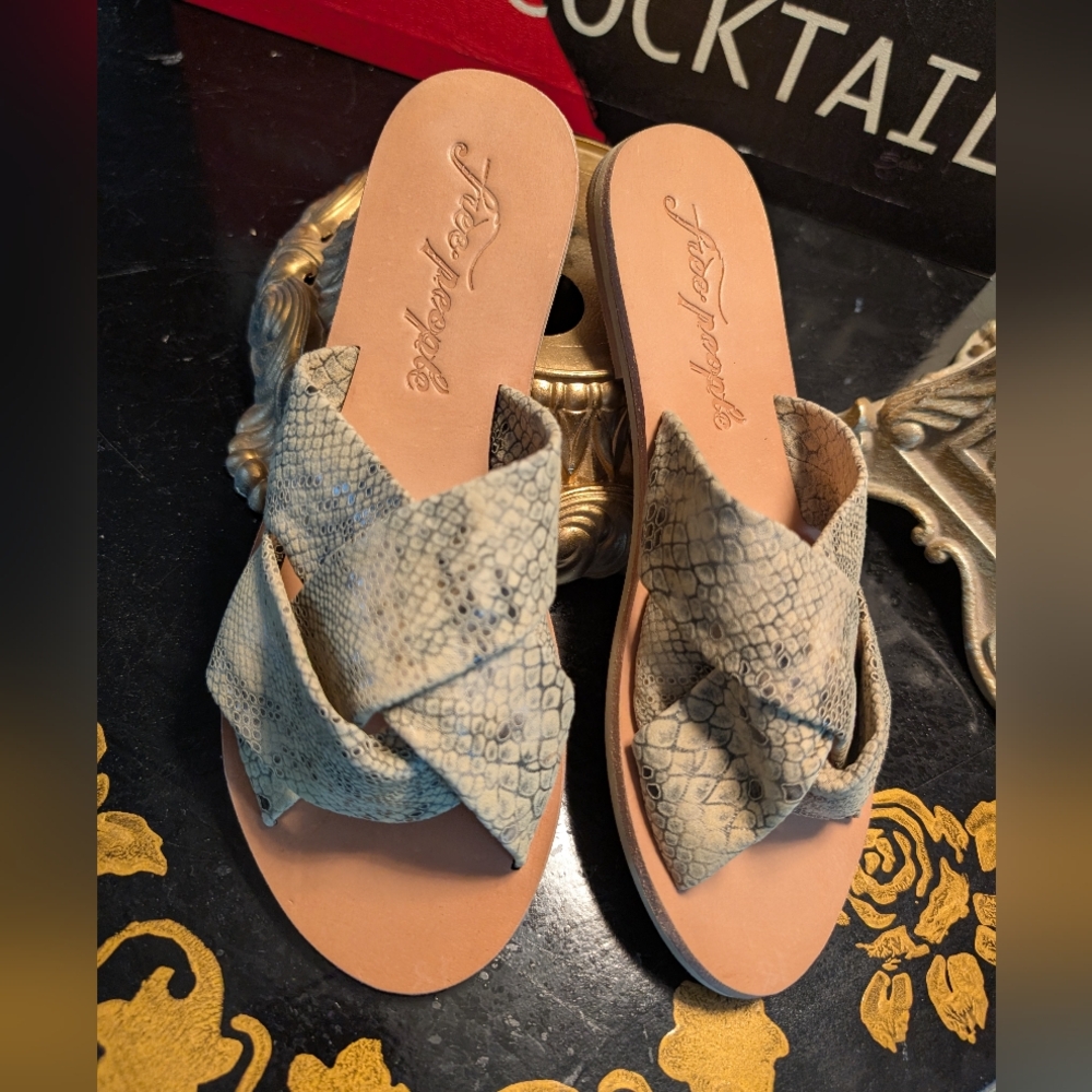 Free People Gray Tan Criss-Cross Sandals